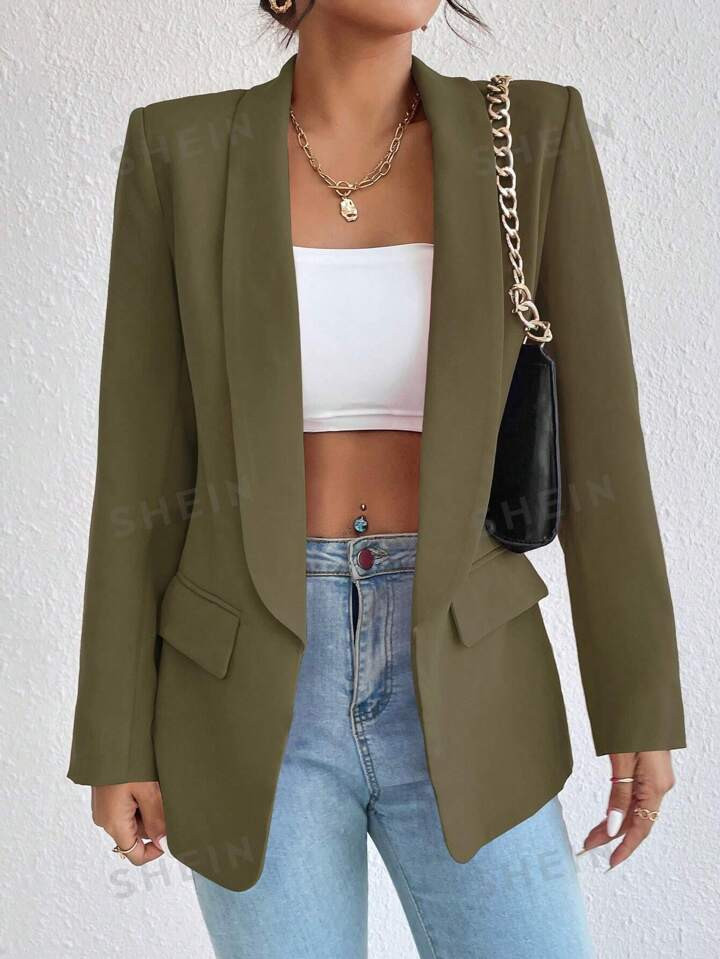 SHEIN Privé Eleganter Blazer Mantel mit langen Ärmeln und Schalkragen Einfarbig | SHEIN