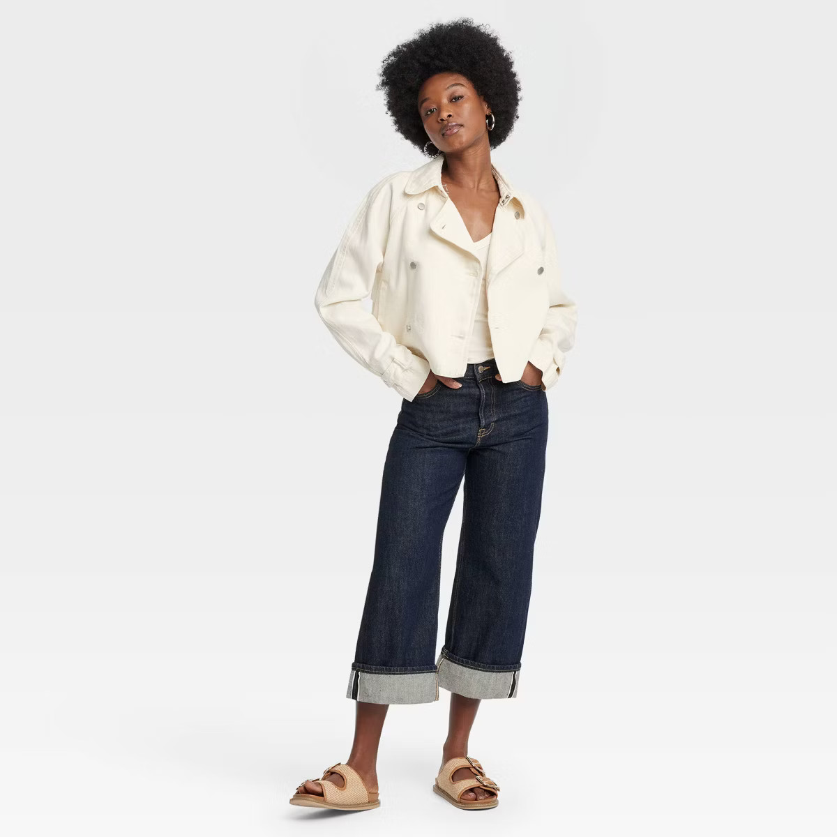 Women's Denim Cropped Trench Jacket - Universal Thread™ Off-White | Target