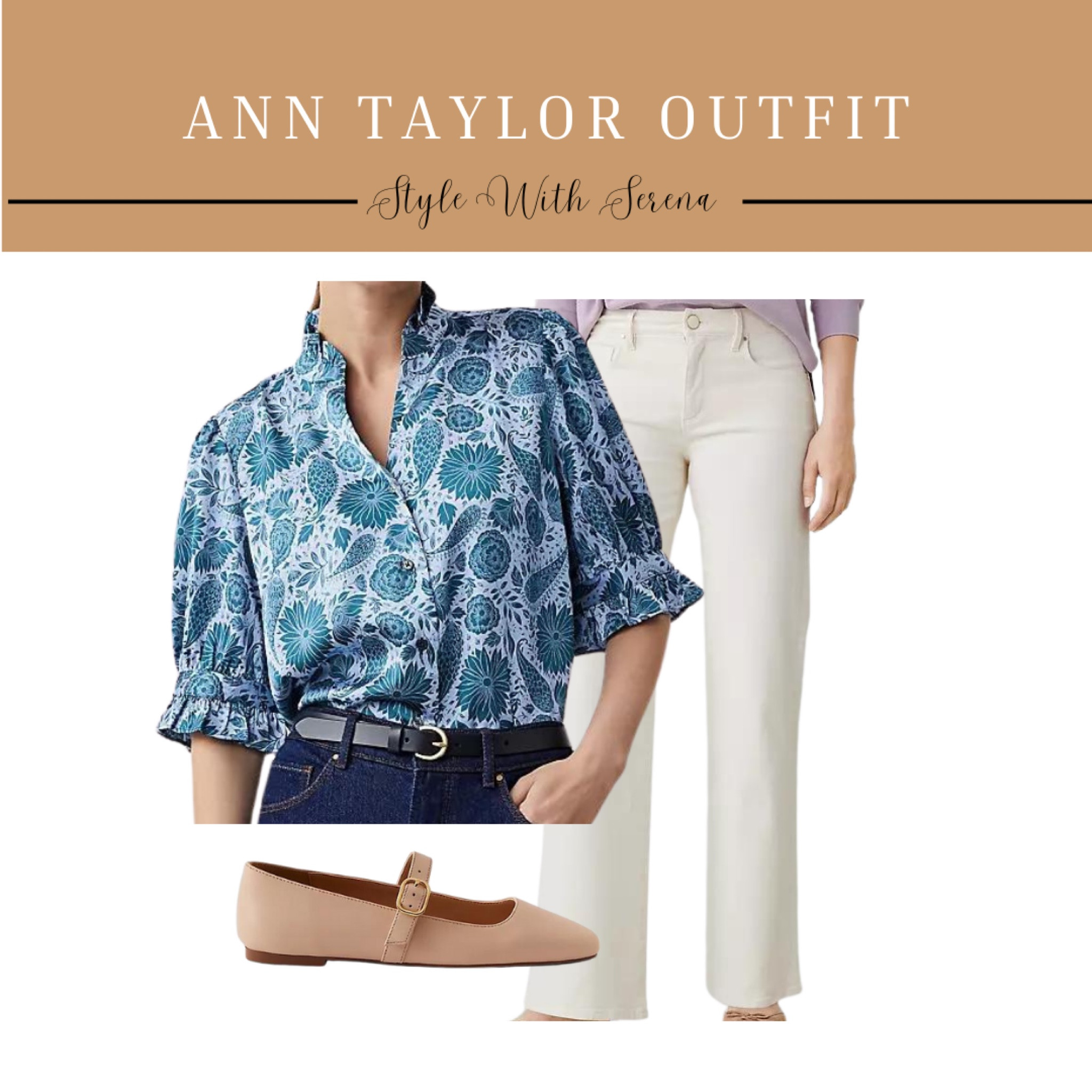 Ann taylor outfit, work outfit, teacher outfit, white denim, white jeans, printed blouse, flats 

#LTKStyleTip #LTKOver40 #LTKFindsUnder100
