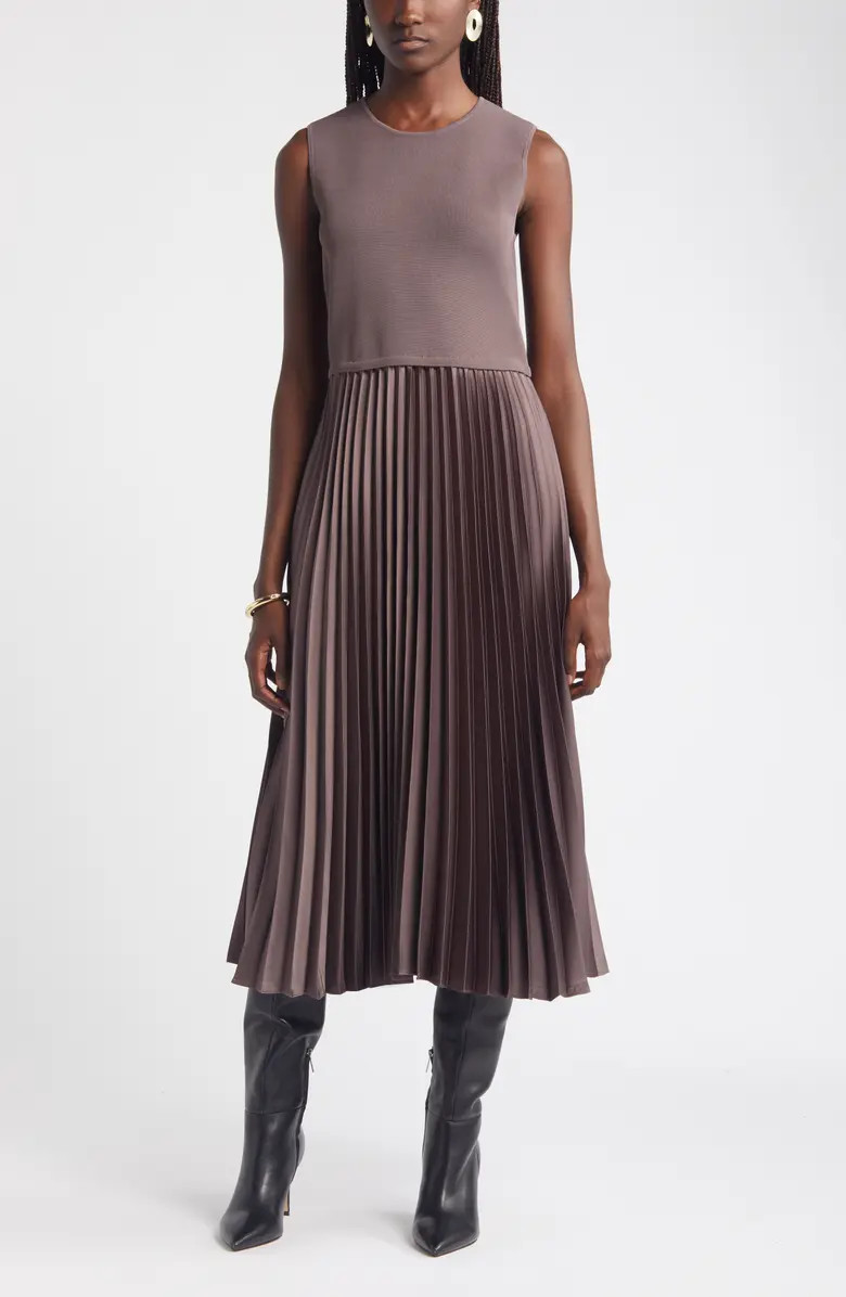 Nordstrom Pleated Mixed Media Midi Dress | Nordstrom | Nordstrom