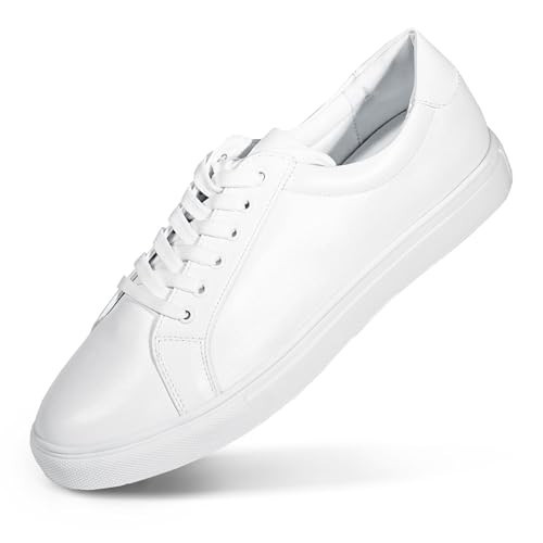 YZ Classic White Sneakers for Women PU Leather Tennis Shoes Low Top Casual Shoes (White, 9.5) | Amazon (US)