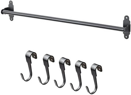 Click for more info about Ikea Steel Kitchen Organizer Set, 22.5-inch Rail, 5 Hooks, Black