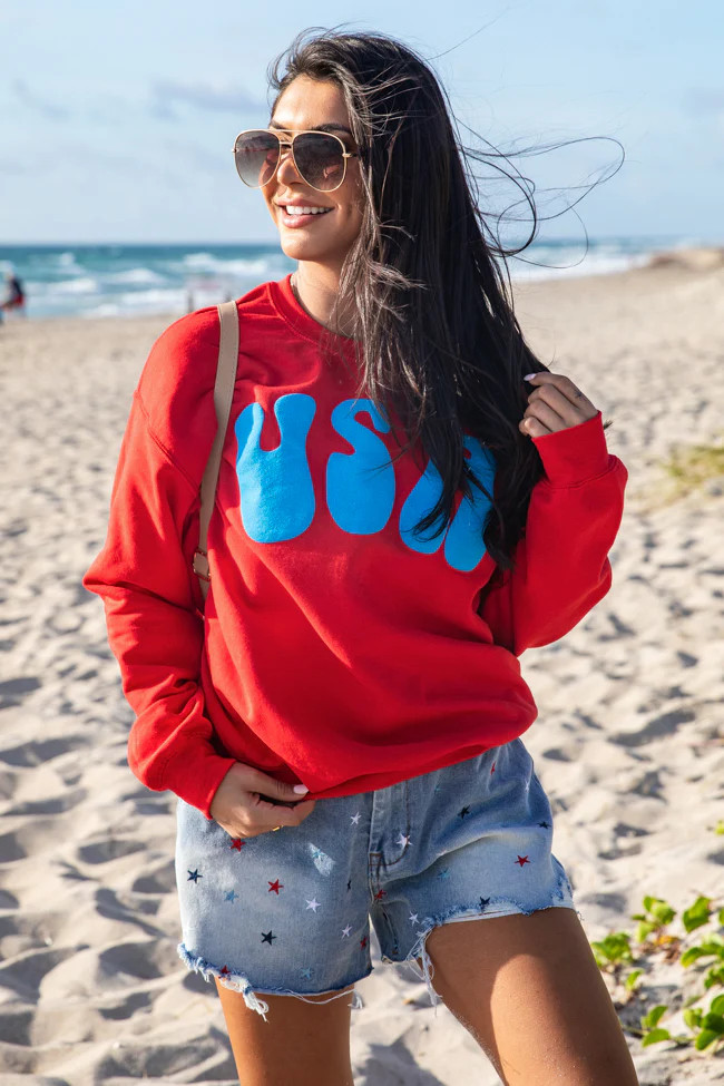 USA Puff Red Graphic Sweatshirt | Pink Lily