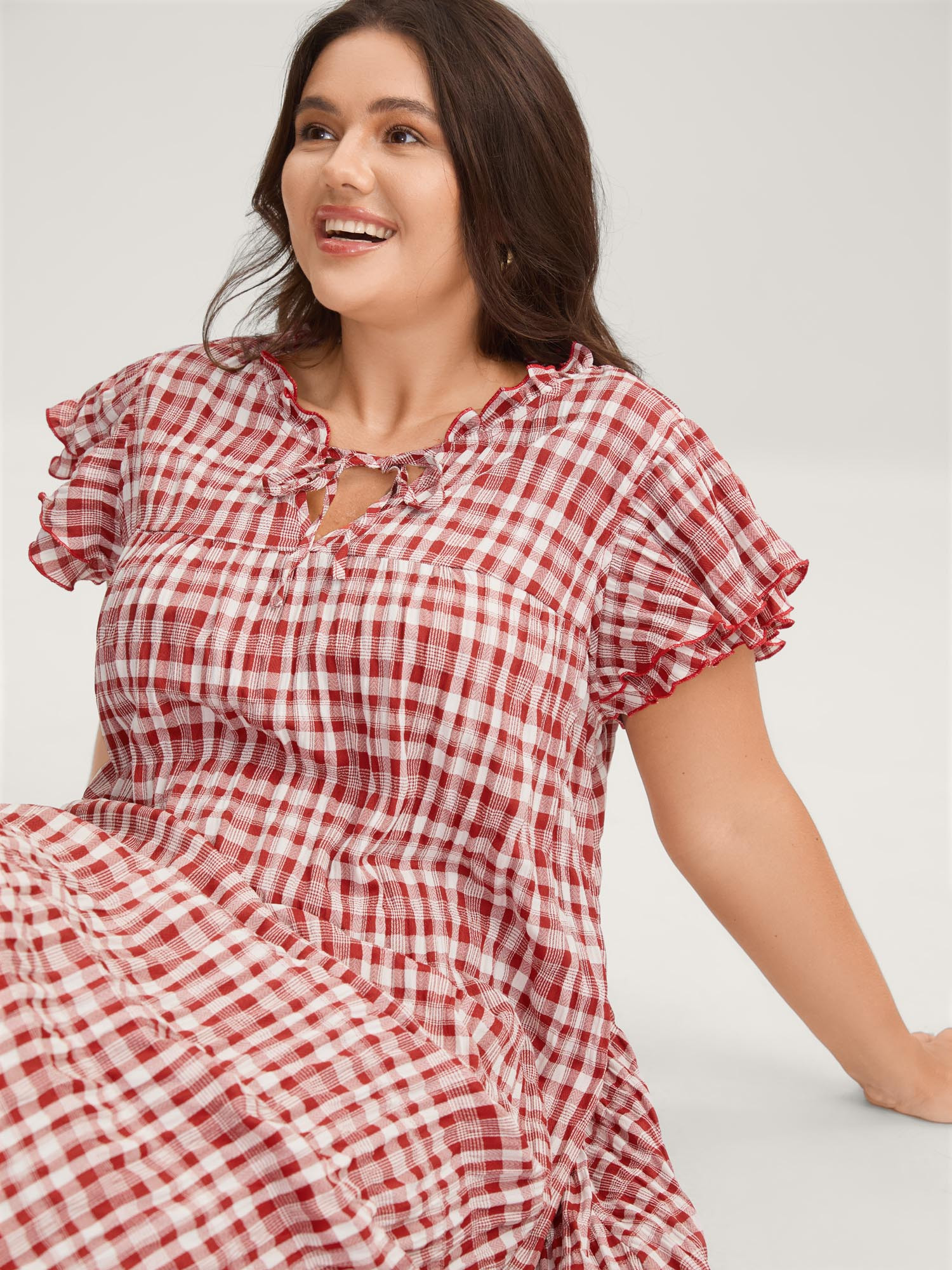 Sweet Plaid Pattern Pockets Midi Dress | Bloomchic