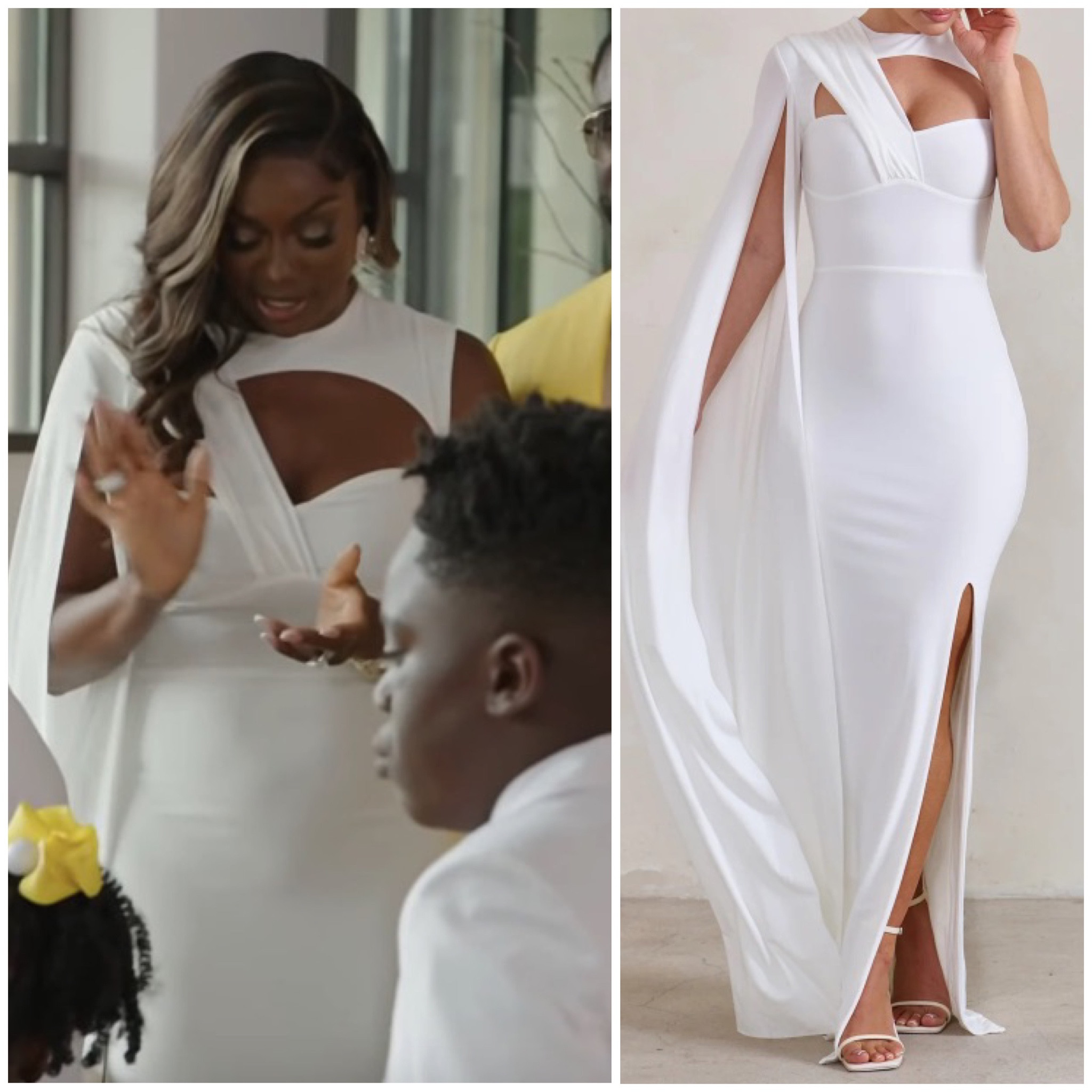 Wendy Osefo’s White Asymmetrical Sash Cutout Dress