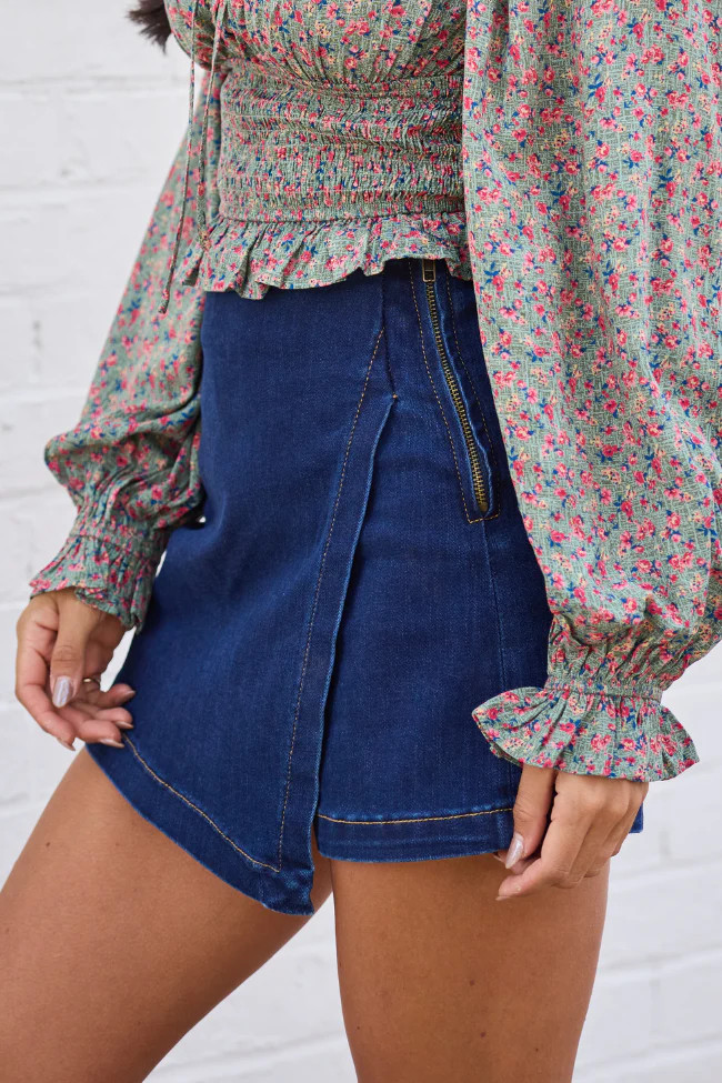 My Favorite Dark Wash Denim Skort | Pink Lily