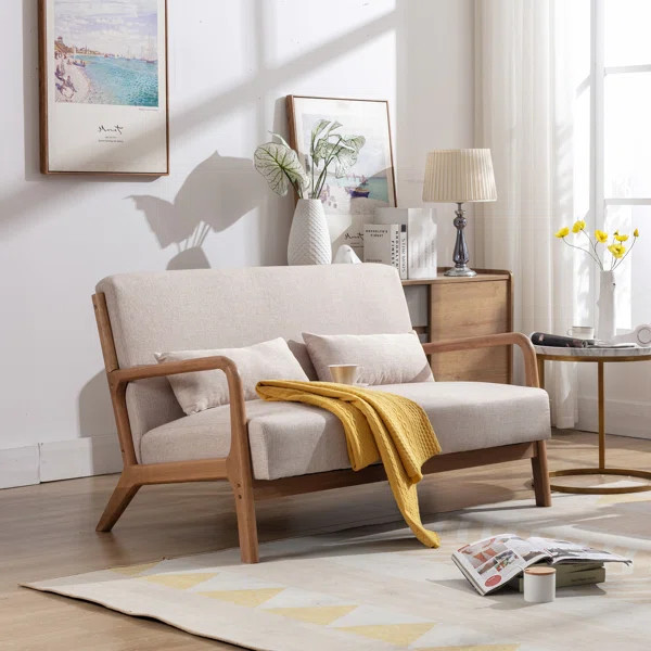 Cramma Mid Century Modern Solid Wood Frame Upholstery Accent Chair Loveseat Armchair With Pillows | Wayfair North America