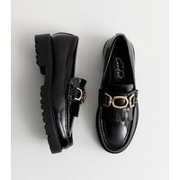 Women's Black Patent Leather-Look Tassel Trim Loafers New Look | New Look (UK)