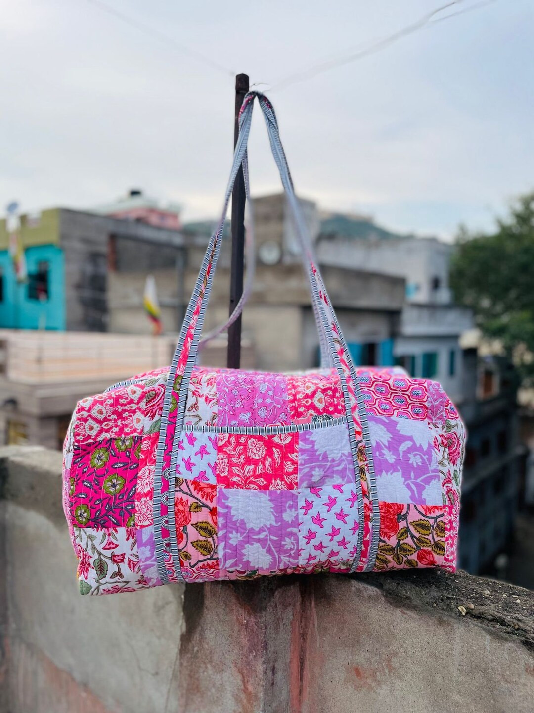 Large Multi Patches Quilted Duffle Bag Weekend Travel Bag Holiday Gifts Handmade Boho Duffle Bags... | Etsy (US)