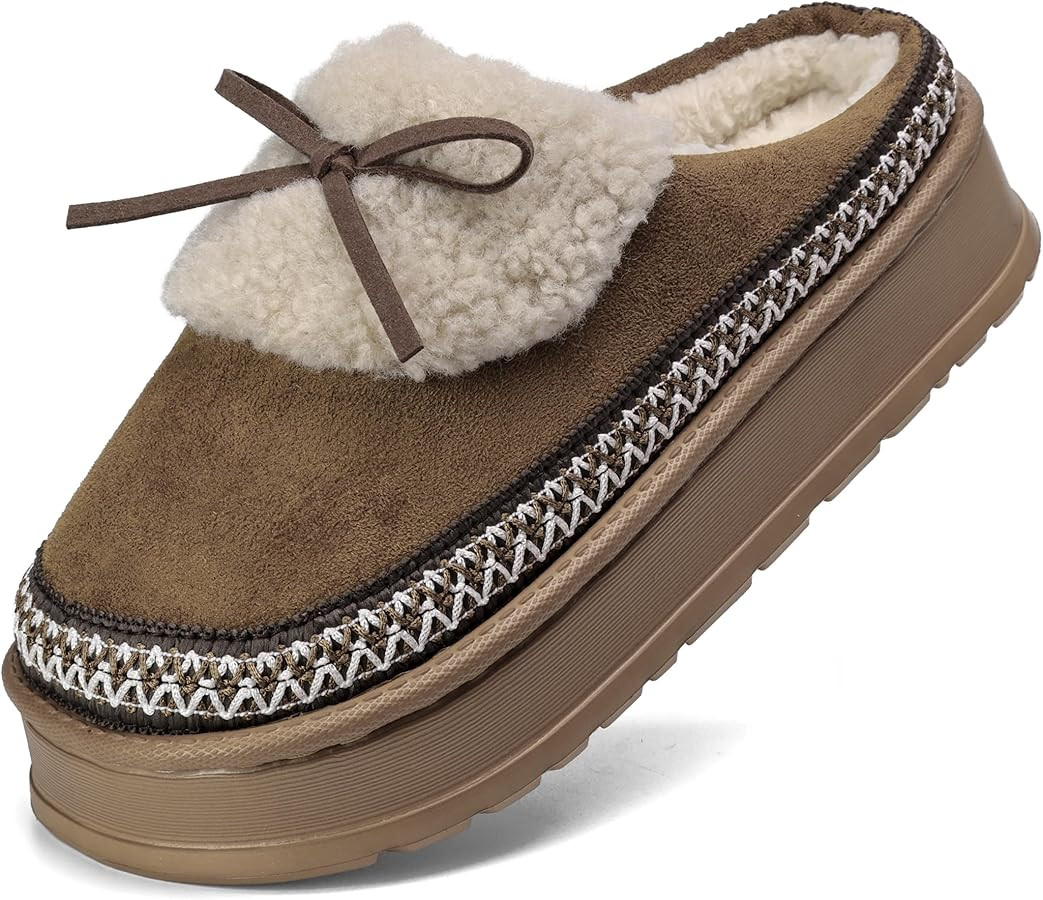 Merking Women's Cozy Platform Slippers Fuzzy Lined Bow Warm House Shoes Indoor Outdoor | Amazon (US)