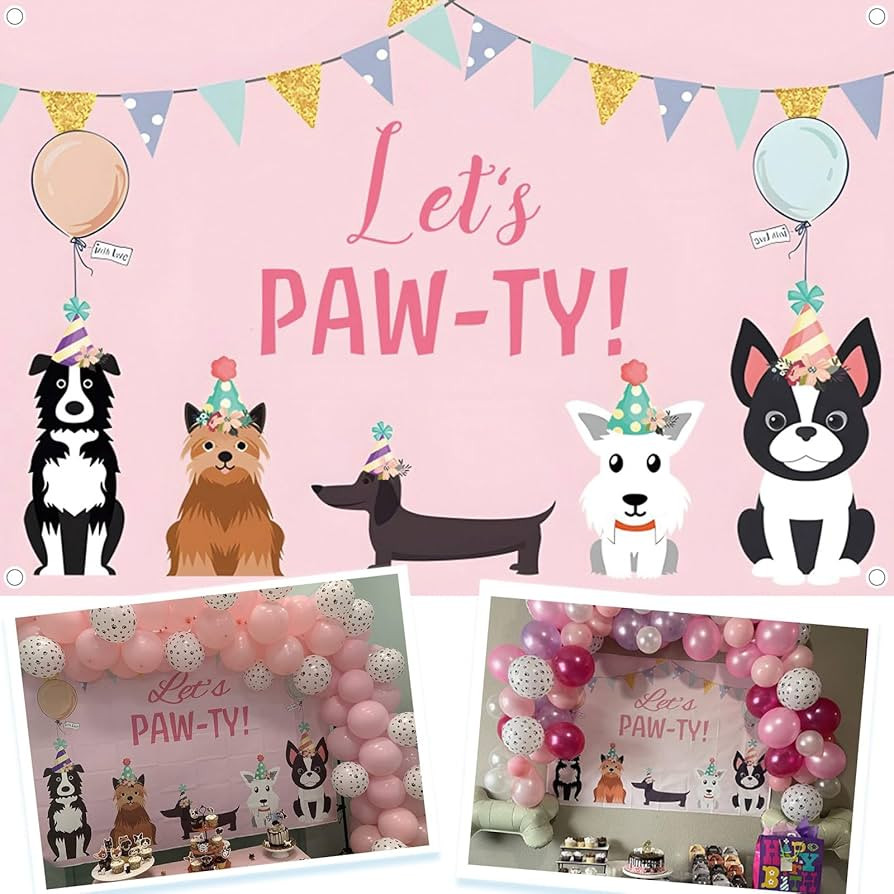 7x5ft Puppy Happy Birthday Backdrop Pink Pet Dog Birthday Decorations Polyester Fabric Photograph... | Amazon (US)