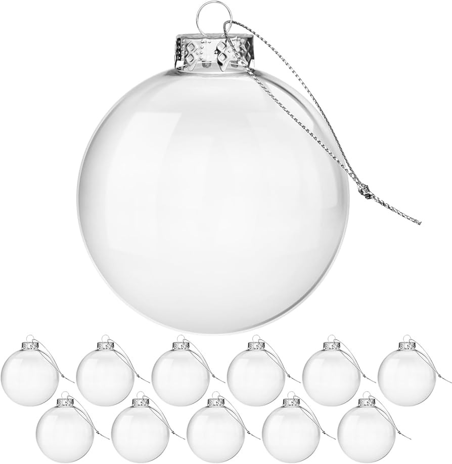 Clear Glass Ornaments for Crafts(3.15inch/80 mm, 12 Set) Large Fillable Hanging Ornaments for Chr... | Amazon (US)