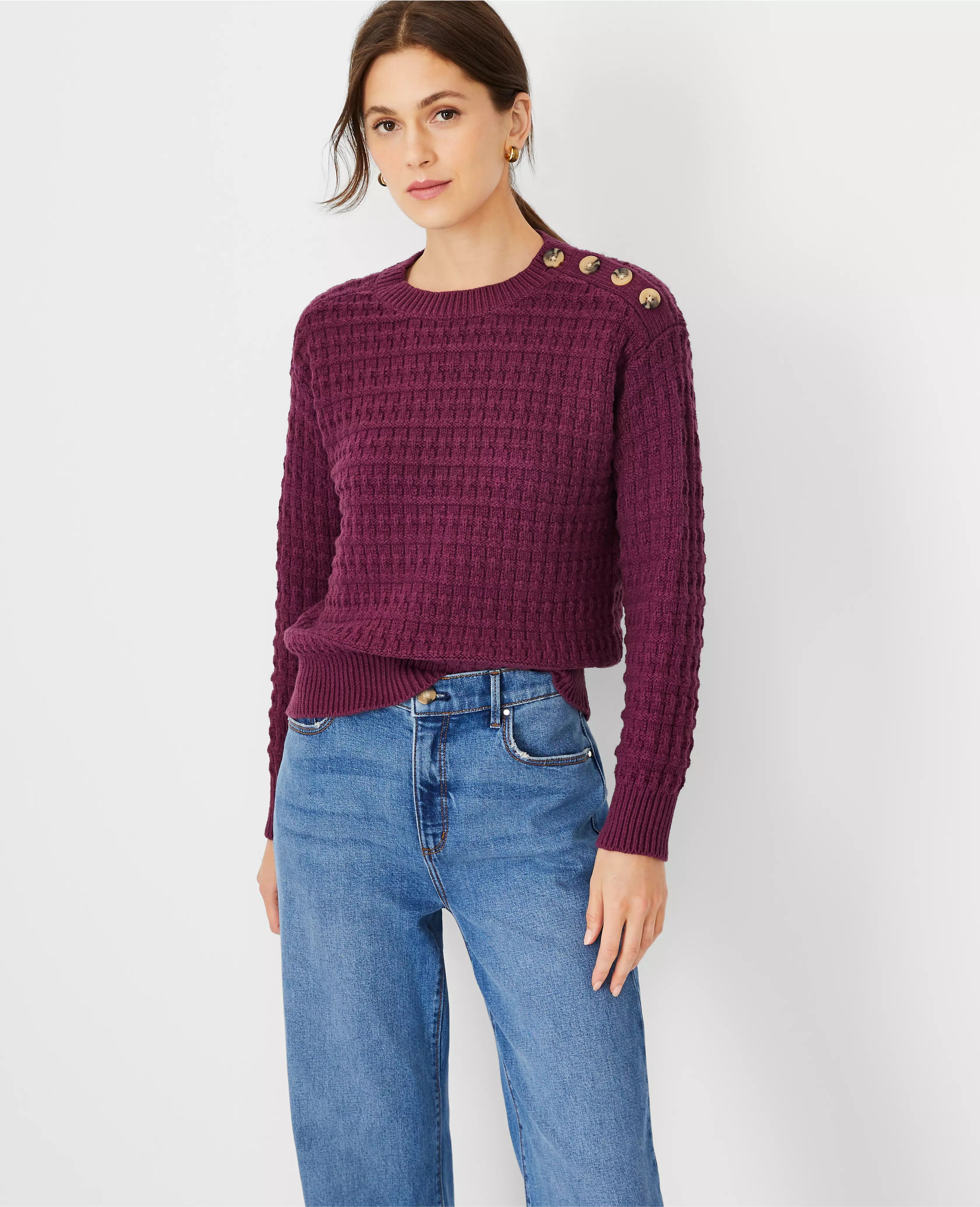 Geo Stitch Shoulder Button Sweater | Ann Taylor (US)