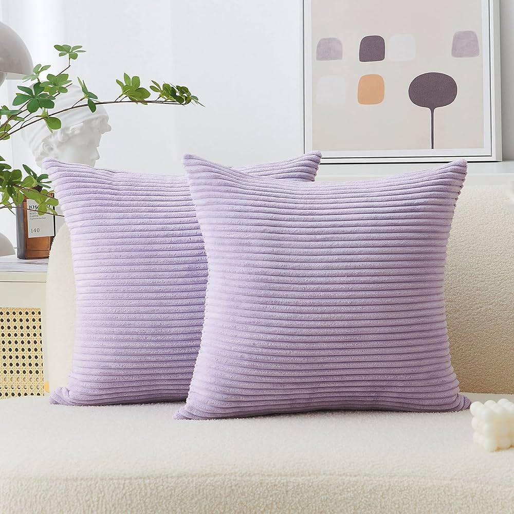 Home Brilliant Light Purple Pillow Covers Supersoft Velvet Corduroy Striped Couch 2 Pieces Accent... | Amazon (US)
