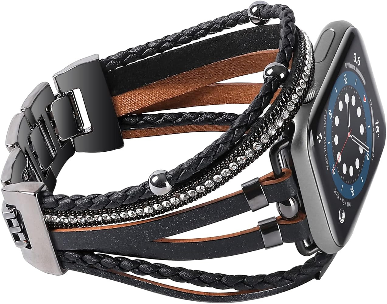 WONMILLE Posh Leather Bands Compatible with Apple Watch 41mm 40mm 38mm 45mm 44mm 42mm 49mm Women,... | Amazon (US)