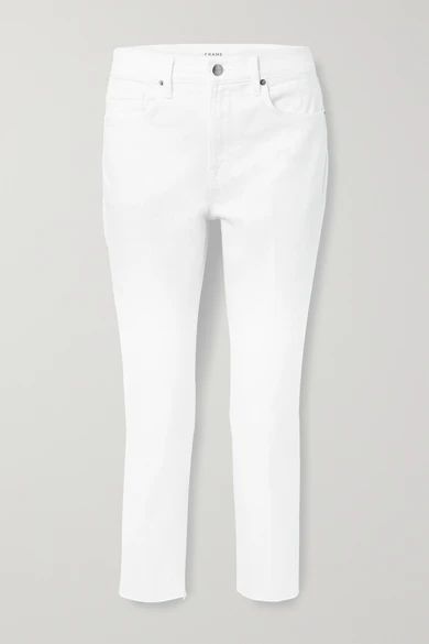 FRAME - Le Beau Cropped Frayed High-rise Straight-leg Jeans - White | NET-A-PORTER (US)