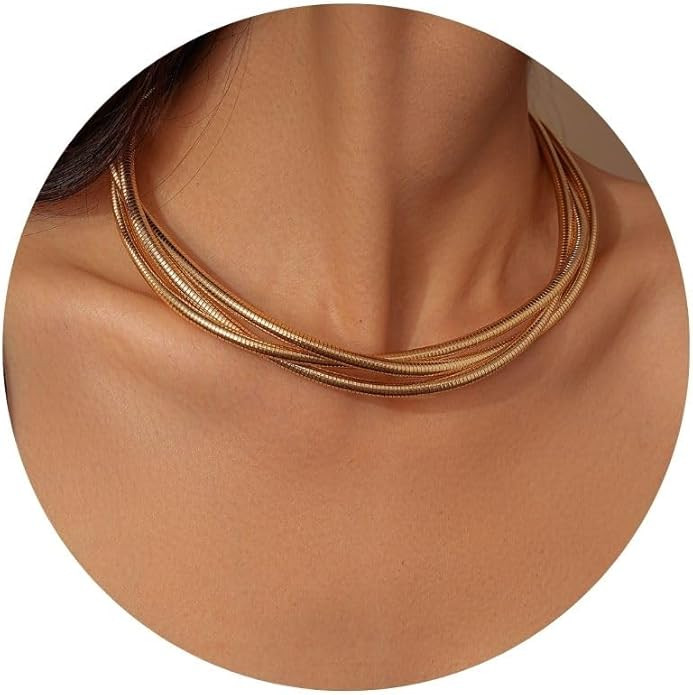 Chunky Gold Necklace for Women - Non Tarnish Statement Chunky Necklaces Thick Gold Choker Necklac... | Amazon (US)