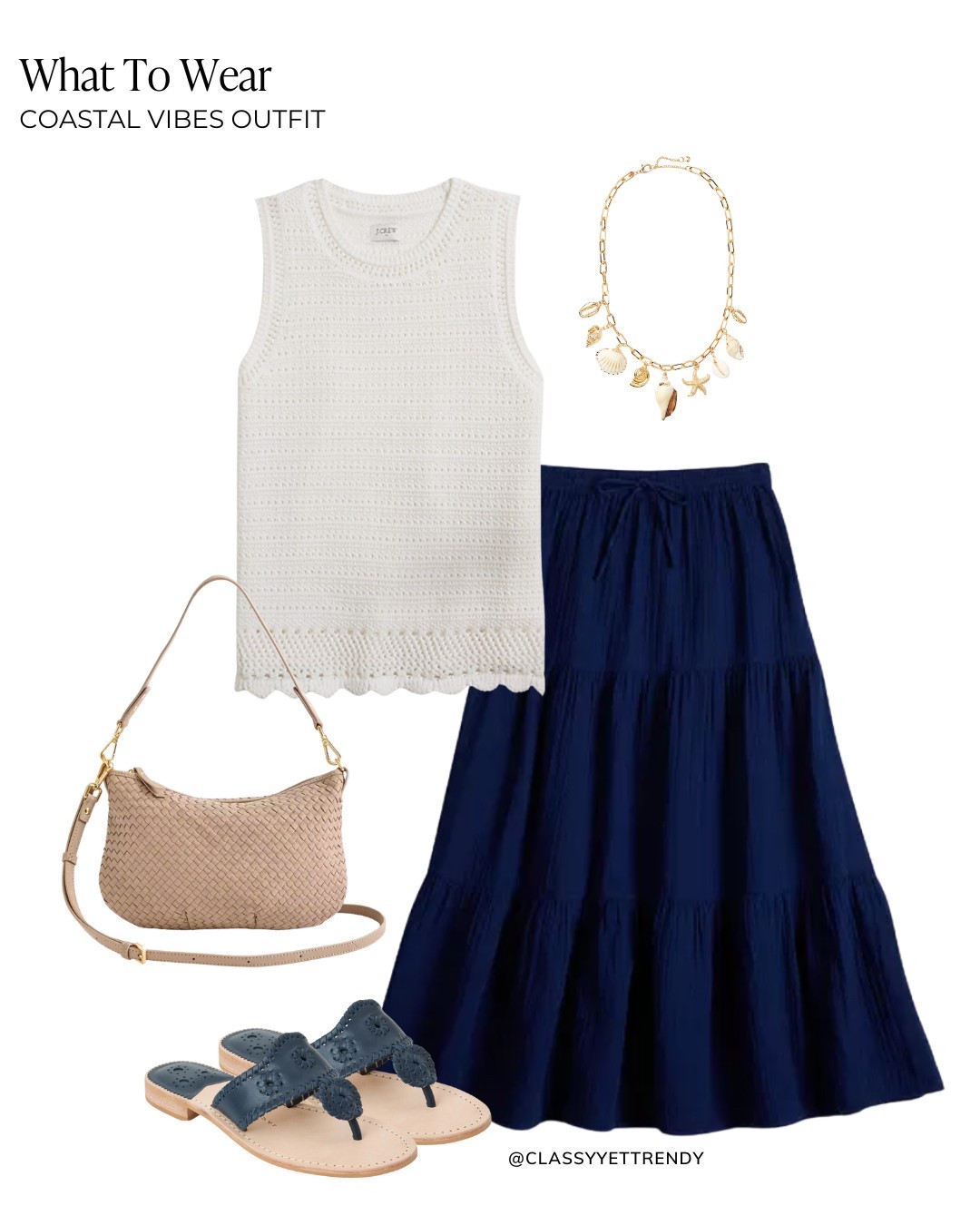 Coastal-style spring outfits: relaxed, casual And airy, inspired by the beachside lifestyle ☀️ Mix & match outfits with beach-themed accent colors for women who are moms, retired, work from home ✔️ All from the Coastal Vibes Capsule Wardrobe: Summer 2025 Collection, now available in the Capsule Wardrobe Store!

stripe tee, linen top, open stitch sweater, gauze button shirt, chambray shirt, tank, wide leg denim jeans, linen pants, midi skirt, denim shirt jacket, cardigan, zip hoodie, sandals, sneakers, flats, huarache, straw tote, straw hat