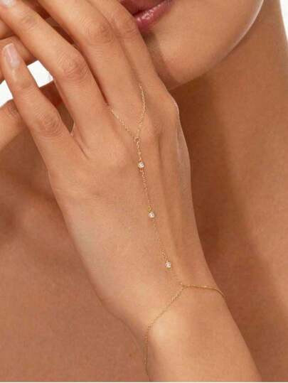 Pulseira fina feminina de ouro, corrente de anel banhada a ouro 14K, pulseira de diamantes com co... | SHEIN