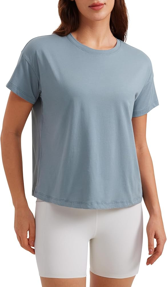 CRZ YOGA Pima Cotton Short Sleeve Workout Tops for Women Loose Basic T-Shirts Athletic Gym Casual... | Amazon (US)