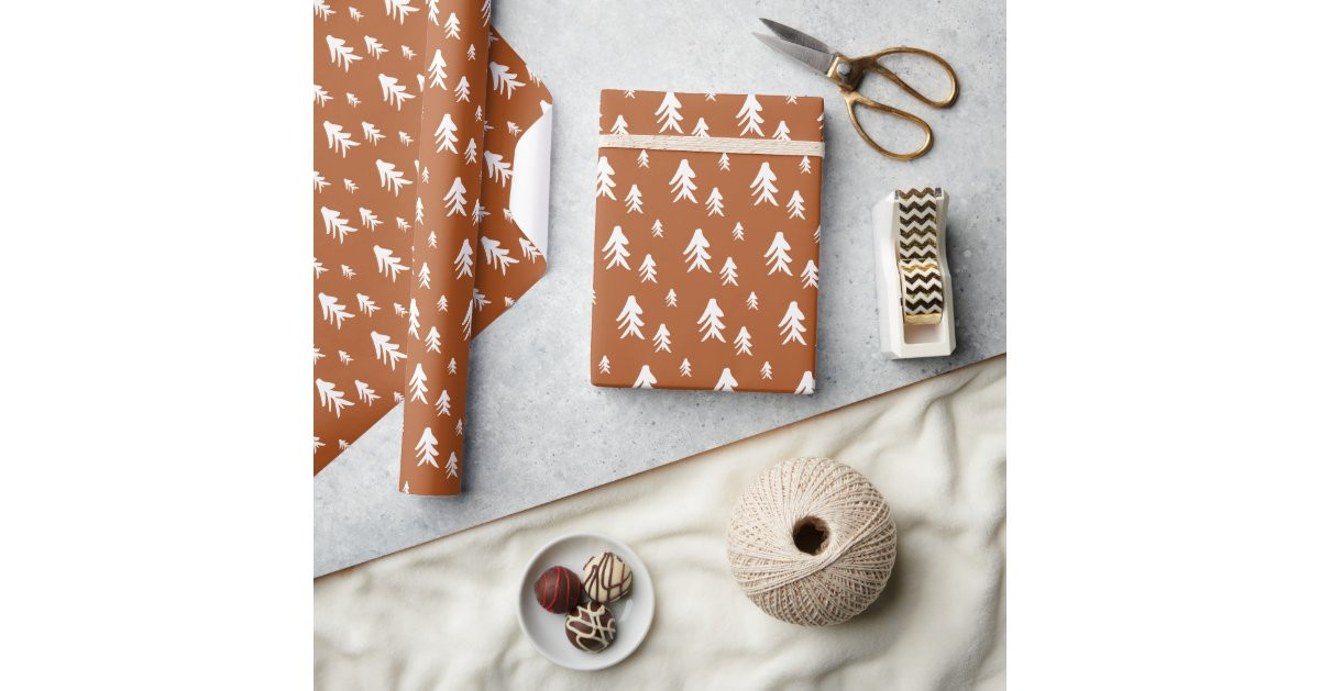 terracotta trees  illustration christmas pattern wrapping paper | Zazzle | Zazzle