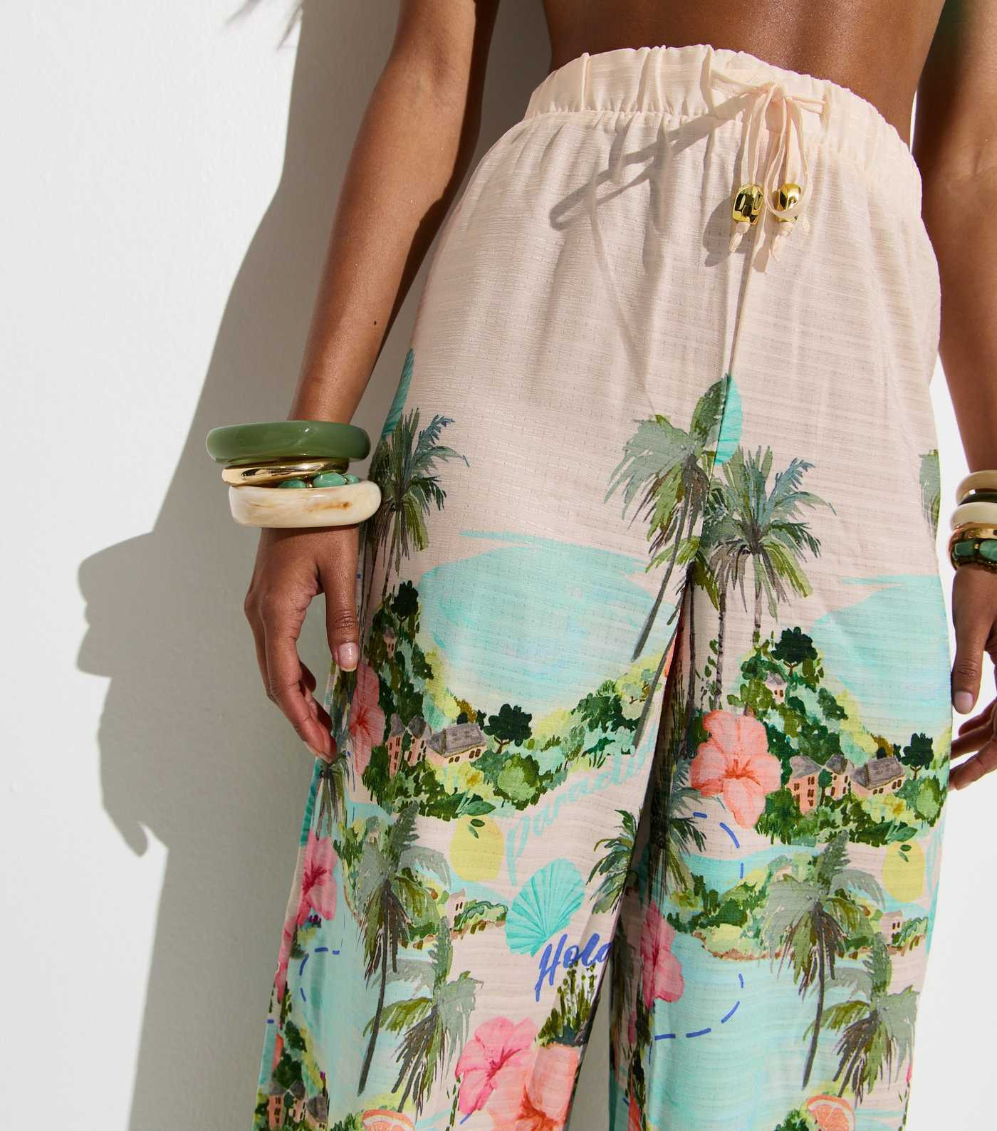 White Tropical Print Wide Leg Trousers | New Look | New Look (UK)
