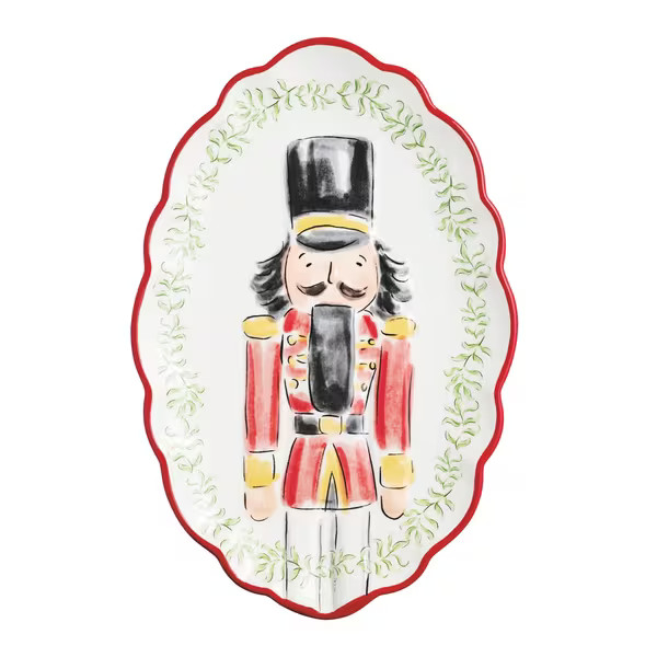 Mud Pie Nutcracker Red Scallop Platter in White | Dolomite | Mud Pie