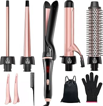 5 in 1 Curling Iron, Curling Wand Set with Thermal Brush Flat Iron Hair Straightener Interchangea... | Amazon (US)