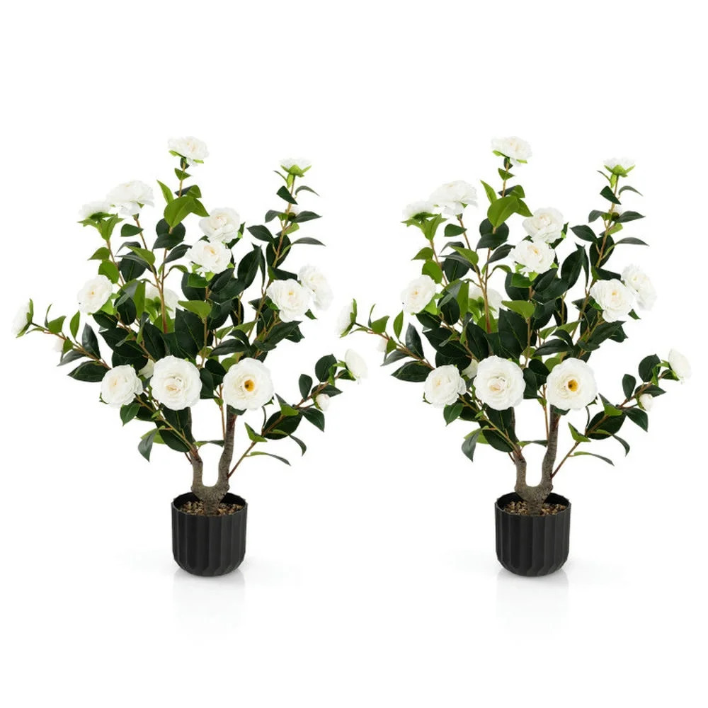 Spaco 38 inch Artificial Camellia Tree, Faux Flower Plant in Cement Pot 2 Pack, Artificial Plant ... | Walmart (US)