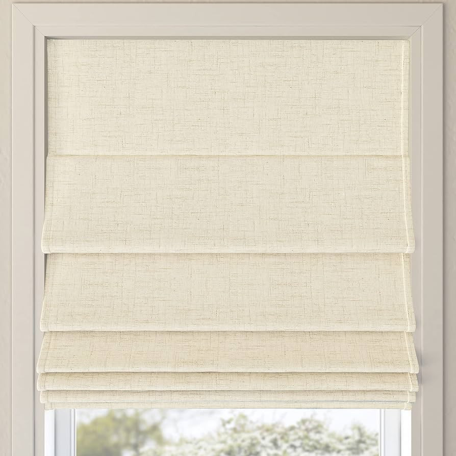 Sun Zero Seraphina Textured Total Blackout Cordless Roman Shade, 35" x 64", Beige | Amazon (US)