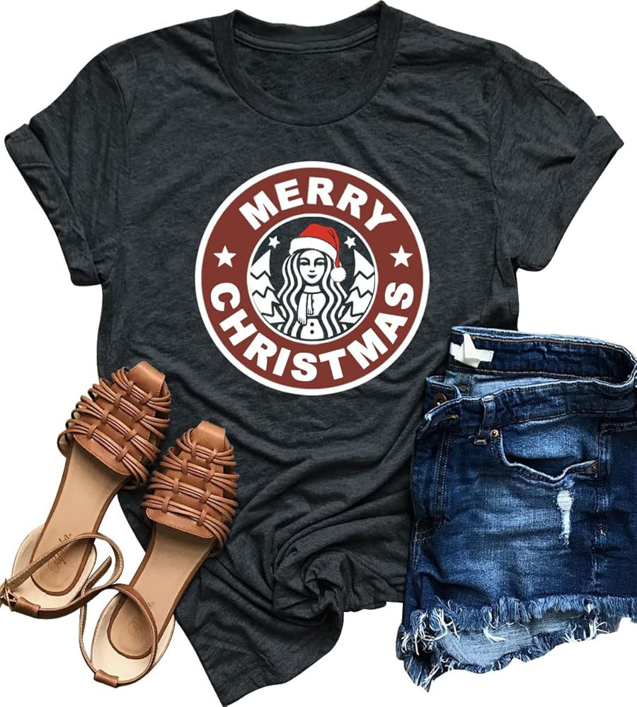 Merry and Bright Christmas Shirts for Women - Funny Xmas Vacation Casual Short Sleeve T-Shirts | Amazon (US)