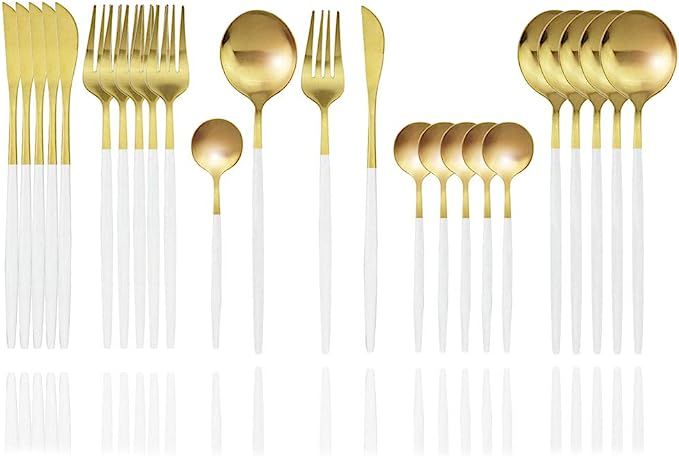JASHII Matte Silverware Set, 24-Piece Stainless Steel Flatware Cutlery Set for 6, Ideal for Home ... | Amazon (US)