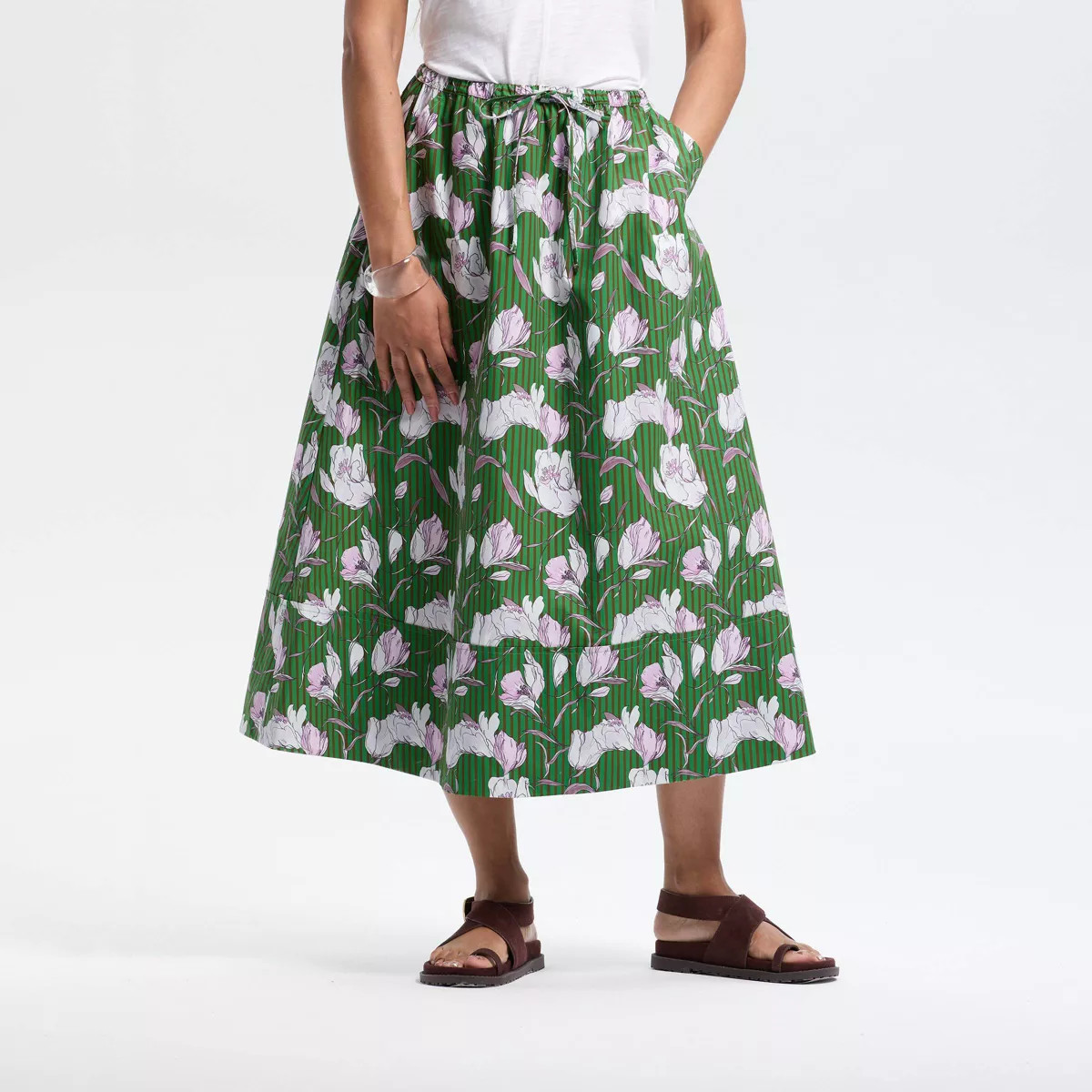 Women's Midi A-Line Skirt - Universal Thread™ Green Floral L | Target