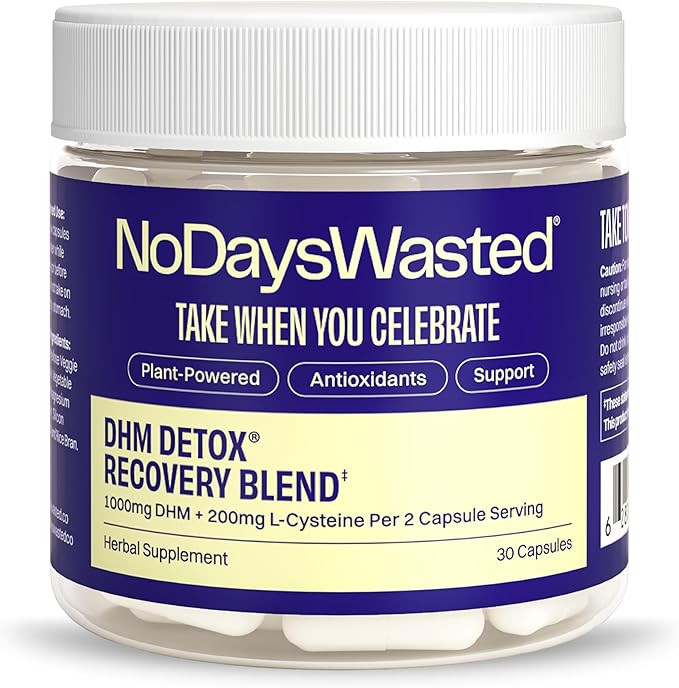 No Days Wasted DHM Detox, 30 Capsules (15 Servings) - Jar - Take During Evening for Better Next D... | Amazon (US)