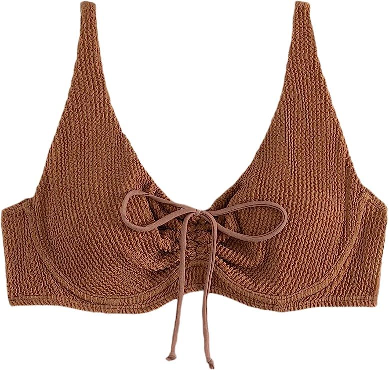 Milumia Women's Textured Push Up Bikini Tops Drawstring Front Underwire Swim Top | Amazon (US)