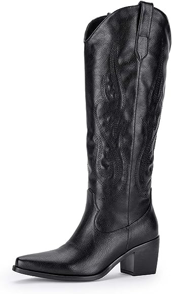 Pasuot Rhinestone Cowboy Boots for Women - Wide Calf Knee High Cowgirl Boots with Side Zipper and... | Amazon (US)
