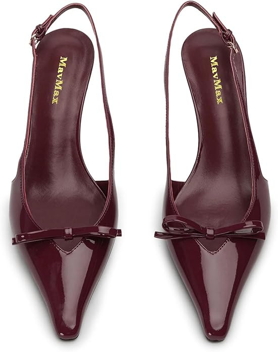 MAVMAX Slingback Heels for Women Bow Pointed Close Toe Stilettos High Kitten Heels Pumps Dress Pa... | Amazon (US)
