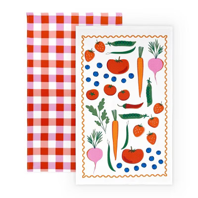 2pk Dishtowels Fruits with vegetables and Plaid - Bullseye's Playground™ | Target