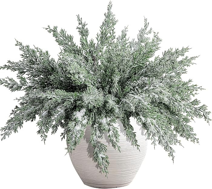 10 Packs 16.5" Artificial Christmas Snow Pine Branches, Snow Flocked Faux Greenery Norfolk Pine S... | Amazon (US)