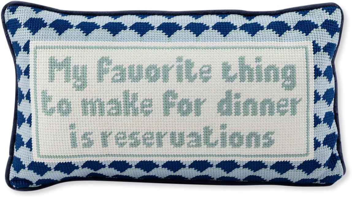 FURBISH Needlepoint Decorative Throw Pillow - with Reservations - 8" x 14" - Small Embroidered Accent Pillow for Bed, Chair, Couch, Sofa - Eclectic Home Decor | Amazon (US)