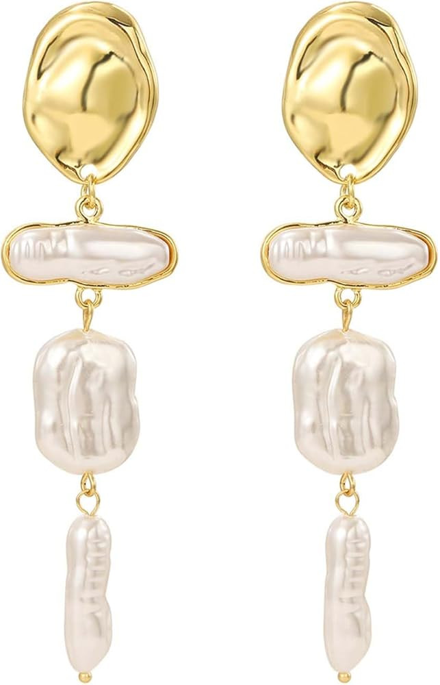 Baroque Pearl Earrings for Women, Large Teardrop Drop Earrings Statement Pearl Dangle Earring Fas... | Amazon (US)