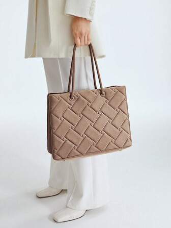 MOTF PREMIUM Bolso tote tejido con estampado | SHEIN