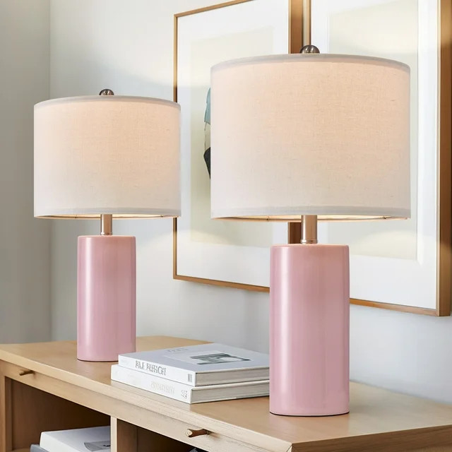 Oneach Ceramic Pink Table Lamps Set of 2 for Living Room Bedroom 22" Modern Bedside Nightstand La... | Walmart (US)