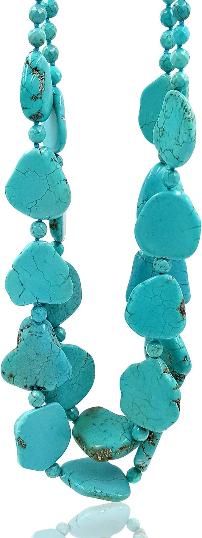 Lii Ji 26.5" 2 Rows Irregular Shape Blue Simulated Turquoise Howlite Statement Long Necklace | Amazon (US)