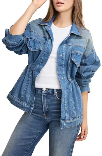 Good American Barrel Sleeve Denim Jacket in Indigo912 at Nordstrom Rack, Size Large | Nordstrom Rack