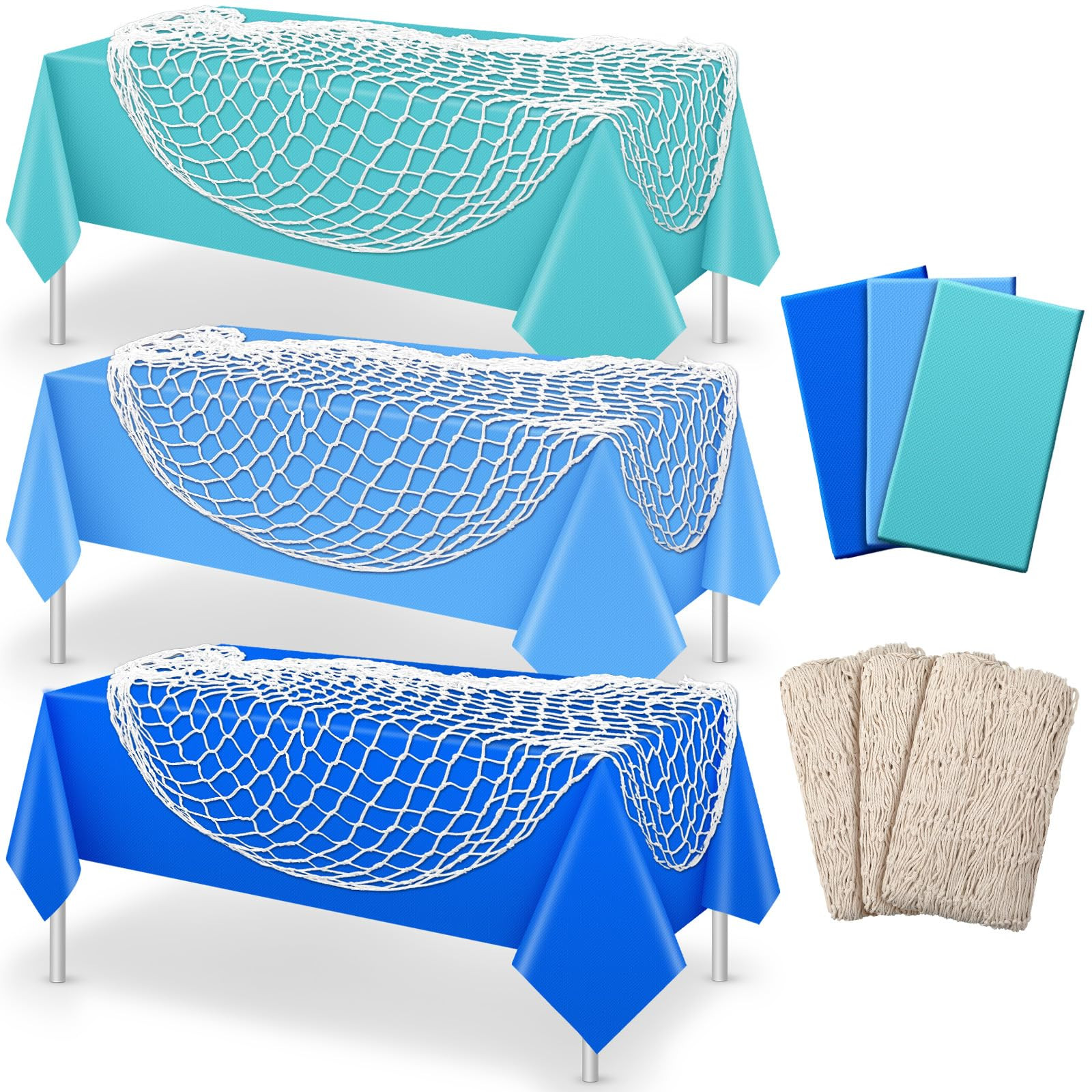 Unittype 6 Pcs Fish Net Decorative and Tablecloth Set, Cotton Fishnet and Plastic Table Cover Dec... | Amazon (US)