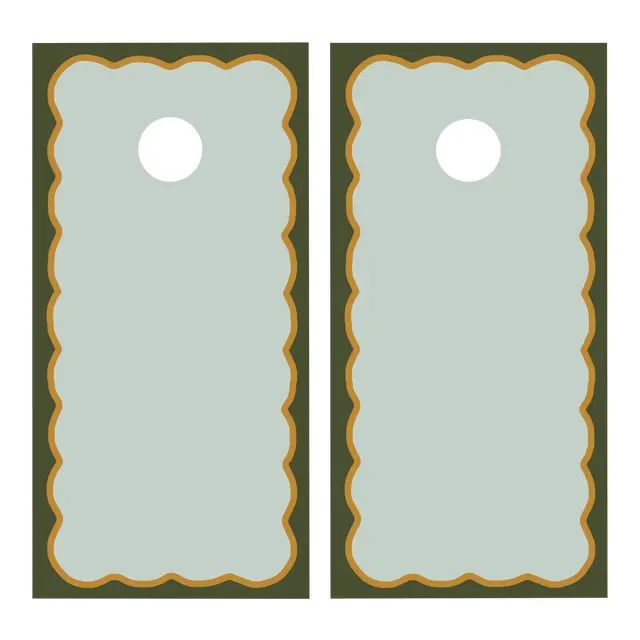 Chairish x The Muddy Dog Scalloped Cornhole Boards, Mist/Pine - 2 Boards + 8 Toss Bags | Chairish