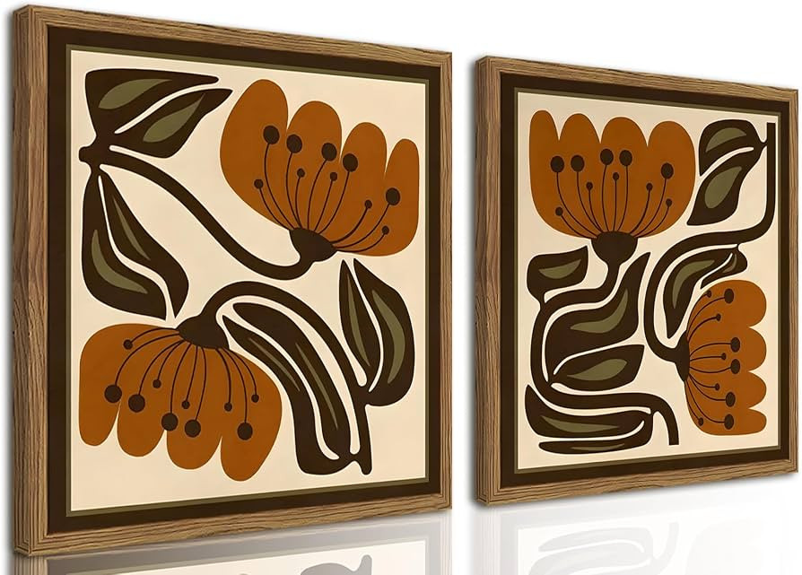Mid Century Square Floral Wall Art Set of 2, Vintage Boho Plant Wall Decor Painting, Modern Abstr... | Amazon (US)
