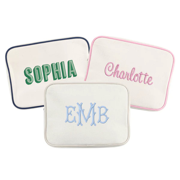 Embroidered Extra Large Canvas Pouch | Sprinkled With Pink