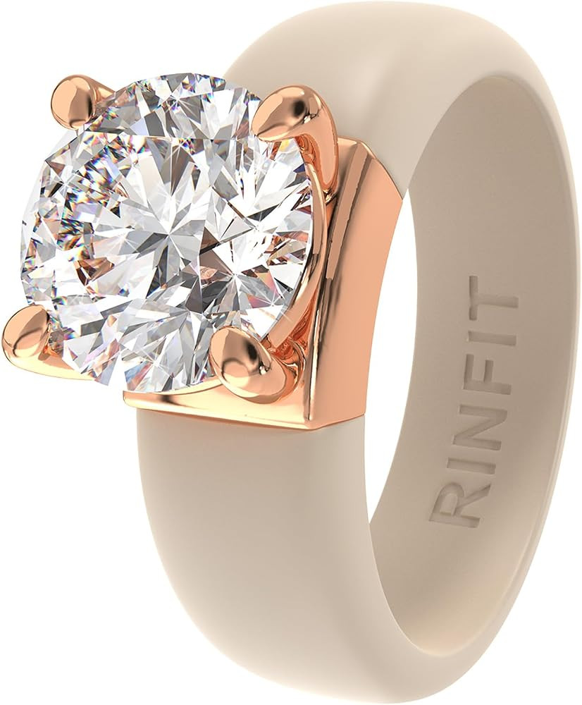 AAAAA Grade Cubic Zirconia, Solitaire Engagement Ring for Her, Flexible Rubber Wedding Band for W... | Amazon (US)